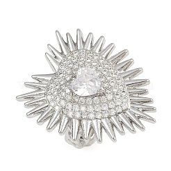 Brass Micro Pave Clear Cubic Zirconia Cuff Rings&nbsp;RJEW-P155-04C-P