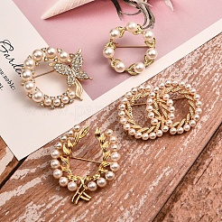 4Pcs 4 Style Butterfly & Leaf Plastic Imitation Pearl Beads Brooch&nbsp;JEWB-SZ0001-08
