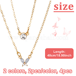 4Pcs 2 Colors Alloy Crystal Rhinestone Double Layered Necklaces&nbsp;NJEW-HY0001-25A