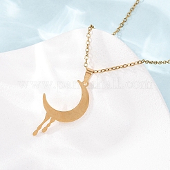 304 Stainless Steel Melting Moon Pendant Cable Chain Necklaces for Men Women&nbsp;NJEW-K308-01C-G