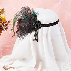Alloy & Rhinestone & Feathers & Polyester Headbands&nbsp;OHAR-WH20011-14B