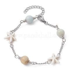 4Pcs 4 Style Natural Flower Amazonite & Synthetic Turquoise Beaded Link Chain Bracelets Set&nbsp;BJEW-JB09518