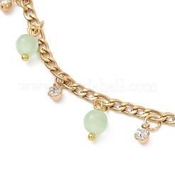 Cat Eye Round Tassel 304 Stainless Steel Twisted Chain Anklets for Women&nbsp;AJEW-AN00698-01