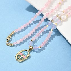 Natural Rose Quartz Pendant Necklaces for Women&nbsp;NJEW-G165-01D-G