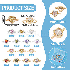28Pcs 14 Colors Brass Pave Cubic Zirconia Heart Links Connector Charms&nbsp;KK-TA0003-46
