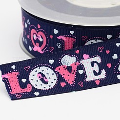 Valentine's Day Word Love Printed Polyester Grosgrain Ribbons for Gift Packaging&nbsp;SRIB-F001-02F