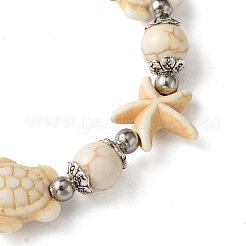 Starfish & Turtle Dyed Synthetic Turquoise Beaded Stretch Bracelets&nbsp;BJEW-JB10925-01