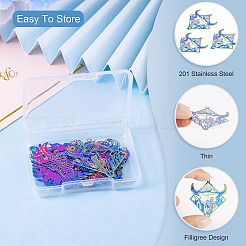 24Pcs 6 Styles Ion Plating(IP) 201 Stainless Steel Etched Metal Embellishments Pendants&nbsp;STAS-TA0002-78