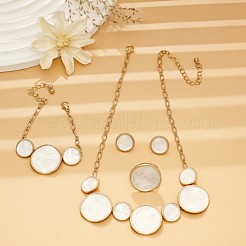 Alloy White Enamel Link Bracelets & Stud Earrings & Pendant Necklaces & Rings Sets&nbsp;FS-WG9902A-01