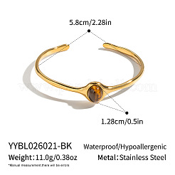 Natural Tiger Eye Oval 304 Stainless Steel Cuff Bangles for Women&nbsp;KB1970-2
