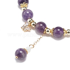 Natural Amethyst & Rose Quartz & Opalite Round Beaded Stretch Bracelets&nbsp;BJEW-JB09021