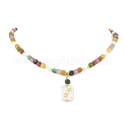 Natural Baroque Keshi Pearl Rectangle Pendant Natural Multicolor Tourmaline Faceted Cube Beaded Necklaces&nbsp;NJEW-JN06247