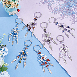 14pcs 7 style Natural & Synthetic Gemstone Keychain&nbsp;KEYC-UN0001-08