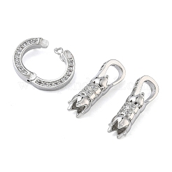 Ring Brass Micro Pave Clear Cubic Zirconia Fold Over Clasps&nbsp;KK-Z143-12P