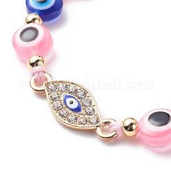 Evil Eye Resin Bead & Eye Alloy Rhinestone Braided Beaded Bracelets for Girl Women&nbsp;BJEW-JB08740-03