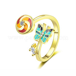 Butterfly & Windmill Enamel Rotatable Cuff Rings for Women&nbsp;RJEW-R005-10G