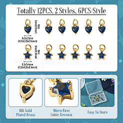 12Pcs 2 Styles Brass Micro Pave Cubic Zirconia Charms&nbsp;KK-TA0008-70B