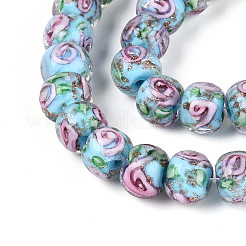 Handmade Lampwork Inner Flower Rondelle Beads Strands&nbsp;LAMP-T022-24E
