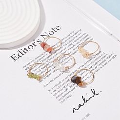Natural Gemstone Chips Beaded Finger Rings&nbsp;RJEW-JR00512