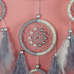 Woolen Yarn Woven Net/Web with Feather Pendant Decorations&nbsp;HJEW-PW0001-045