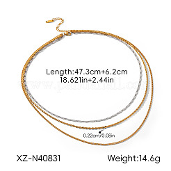 Duo Tone 304 Stainless Steel 3 Layer Chain Necklaces for Women&nbsp;WG941EA-01