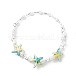 Starfish Synthetic Turquoise & Imitated Pearl Acrylic & Glass Twisted Bugle Beaded Bracelets for Women&nbsp;BJEW-JB11850