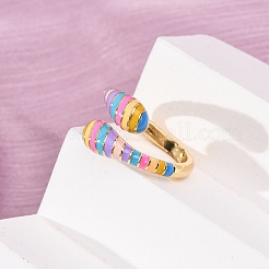 Brass Enamel Cuff Open Rings for Women&nbsp;RJEW-A098-01G-05