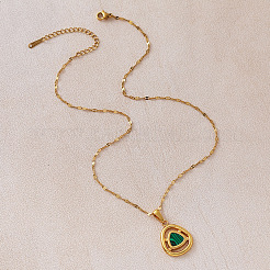 Vintage 304 Stainless Steel and Synthetic Malachite Triangle Pendant Necklaces for Women&nbsp;NT2784