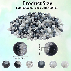 300Pcs 6 Colors Baking Paint & Spray Painted Crackle Glass Round Beads&nbsp;DGLA-LT0001-09