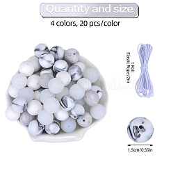 80Pcs 4 Style Round Silicone Focal Beads&nbsp;SIL-SZ0001-22A
