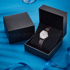 Black Paper Watch Packing Boxes with Flip-Top and Pillow Inside&nbsp;CON-WH0816-018A