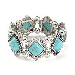 Bohemia Style Alloy Rhombus Beaded Stretch Bracelet&nbsp;BJEW-H327-05AS
