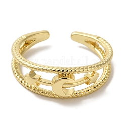 Moon & Star Rack Plating Brass Open Cuff Finger Rings for Women&nbsp;RJEW-L123-100G