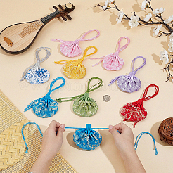 7Pcs 7 Colors 3D Floral Embroidery Satin Drawstring Bags&nbsp;ABAG-PH0001-88