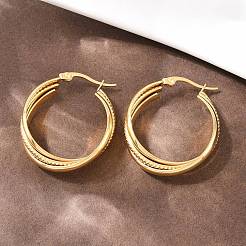 304 Stainless Steel Triple Twist Ring Stud Earrings&nbsp;EJEW-P324-08G