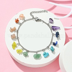 Chakra Theme Natural & Synthetic Mixed Gemstone Nugget Charm Bracelets&nbsp;BJEW-TA00401