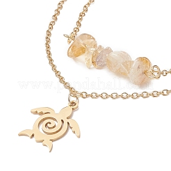 Natural Citrine Chips Beaded & Turtle Charms Double Layer Multi-strand Bracelet&nbsp;AJEW-AN00511-05
