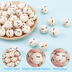 Printed Natural Wood European Beads&nbsp;WOOD-PH0009-50