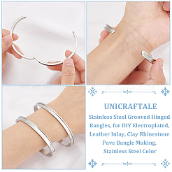 4Pcs 2 Styles Egg Shaped 201 Stainless Steel Grooved Hinged Bangles&nbsp;STAS-UN0048-69
