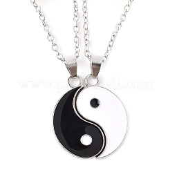 2Pcs Yin-yang Alloy Black and White Enamel Pendant Necklaces Set for Couple Friends&nbsp;FS-WG7AECA-02