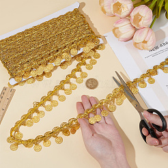 Polyester Braided Metallic Lace Trim with Metal Flat Round Tassel&nbsp;OCOR-WH0082-537A
