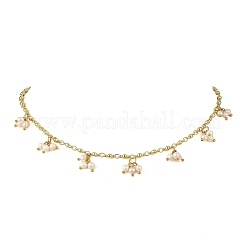 Natural Pearl Beads Potato Multi Pendant Brass Oval Link Chain Necklaces&nbsp;NJEW-JN06514