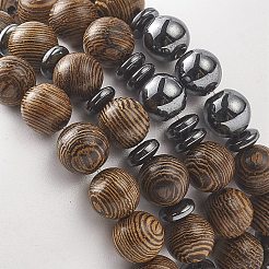 4Pcs 4 Style Natural Wenge Wood & Synthetic Hematite Beaded Stretch Bracelets Set for Women&nbsp;BJEW-JB09156