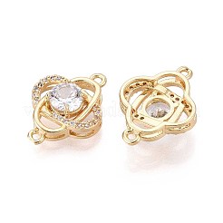 Brass Pave Cubic Zirconia Flower Connector Charms&nbsp;KK-T078-24G