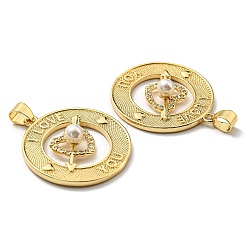 Brass Cubic Zirconia with Plastic Pearl Pendants&nbsp;KK-K341-20G