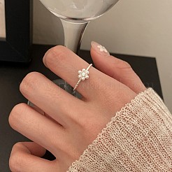 Brass & Clear Cubic Zirconia & Plastic Pearl Cuff Open Rings for Women&nbsp;FS-WGA1AD8-01