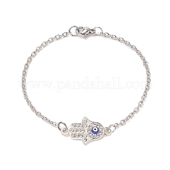 2Pcs 2 Color Crystal Rhinestone Hamsa Hand with Evil Eye Link Bracelet&nbsp;BJEW-JB09161