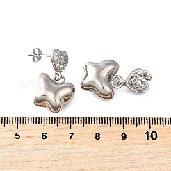 Heart with Butterfly Brass Micro Pave Clear Cubic Zirconia Dangle Stud Earrings&nbsp;EJEW-Z099-01P