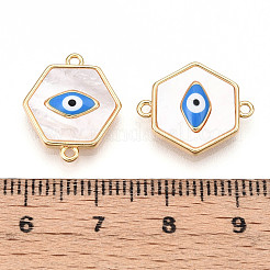 Brass Pave Natural Shell Hexagon Connector Charms&nbsp;KK-N258-09G