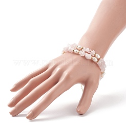 Natural Rose Quartz Chips & Pearl Beaded Necklace&nbsp;NJEW-JN04008-01